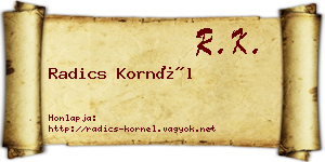 Radics Kornél névjegykártya
